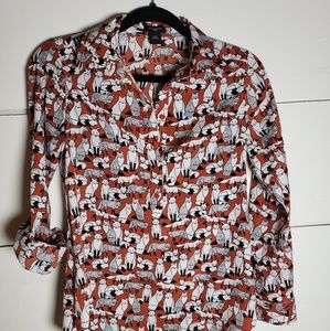 Adorable Fox Print Ann Taylor Blouse